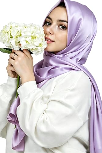 Lina & Lily Luxury Satin Hijab Head Scarf Shawl Wrap for Muslim Women Extra Long - color: Lavender