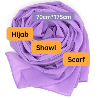 Chiffon Scarf for Women Lightweight Breathable Sunscreen Soft Solid Hijab Scarf for Daily & Muslim Wear - color: Violet Purple Chiffon Scarf
