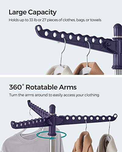 SONGMICS 의류 건조대, 149.9cm(59인치) 접이식 세탁 건조대, 행거용 회전 가능한 팔 3개, 다리 4개, 스테인리스 스틸, 옷 27피스용, 블루 및 실버 ULLR510Q01 - color: 블루 + 실버, style: 1단