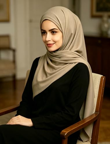 Lina & Lily Non-see-through Premium Jersey Maxi Hijab Head Scarf Wrap for Muslim Women - color: Khaki