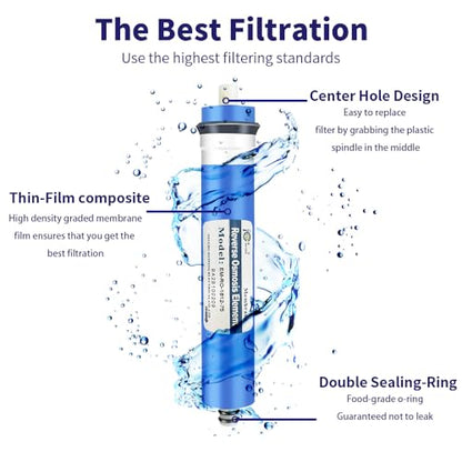 Huining Reverse Osmosis Membrane RO Membrane Housing Kit with 1/4 Quick Connector,Check valve,Water Pipe,Wrench Whole Set for Residential Household Hospital Water Filtration System (75GPD) - style: 75GPD kit