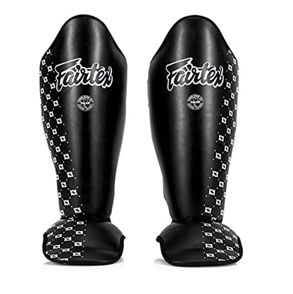 Fairtex Black Large Shin Guards + BGV1 16 oz Black Muay Thai Handwraps 180 inch