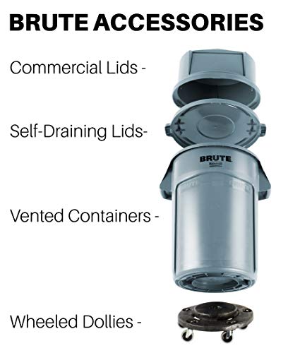 Rubbermaid Self-Drain Flat Top Lid for 32-Gallon Brute Containers, Gray