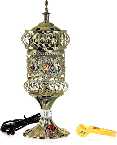 ATTAR MIST Electric Incense Burner - Oud Frankincense Resin Burner Intricate Carousel Large Mabkhara (Bronze) - color: Bronze