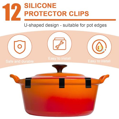 Gosknor 12pcs Dutch Oven Lid Protector Clips, Silicone, Black, Round, Oval, Accessory - color: black