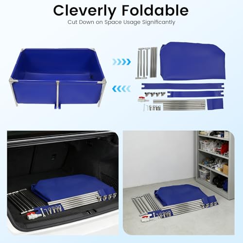 Canvas Fish Pond 127 Gal, Blue Above Ground Foldable Koi Tank, Water Tank | Steel Frame | Drain Valve | Collapsible Design | UV & Freeze Resistant | For Fish, Koi, Turtle, Aquaculture, Irrigation