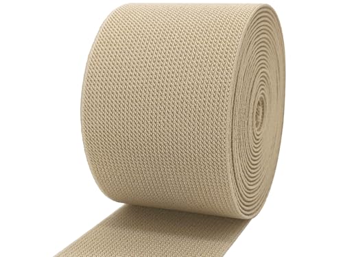 Khaki Wide Knit Elastic Band for Sewing 3 inch 5yards Double-Side Twill Woven Elastic Heavy Stretch Elastic Spool Band for Sewing Pants Waist-Wigs-Skirts-Craft-DIY Projects - color: Khaki #27