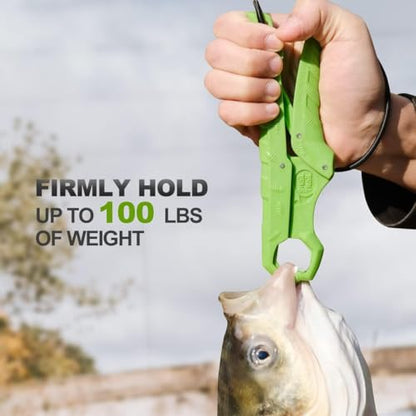 7.5'' Floating Fish Gripper, Fishing Grabber | Catfish Mouth Pliers, Caught Bass Holder, Fish Scale Hook Clamp, Saltwater Lip Grip Tool with Lanyard, Gifts for Men - color: Green
