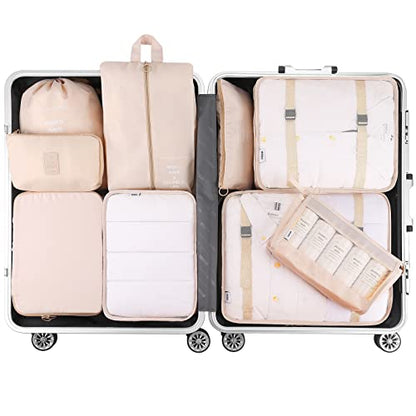 Mossio 9 Set Packing Cubes with Shoe Bag & Electronics Bag - Luggage Organizers Suitcase Travel Accessories - color: Teal