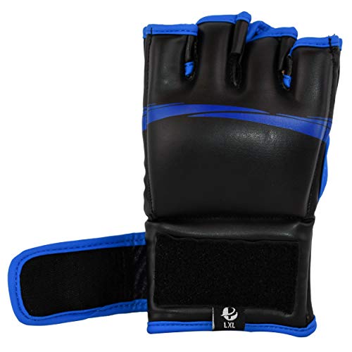 PFG Elite MMA Gloves - High Grade Artificial Leather - MMA Boxing Muay Thai Training & Fight - color: Blue, size: Large-X-Large