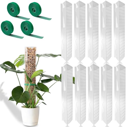 10 Pcs 15 Inches Plastic Moss Pole for Plants Monstera Set with 5 Pcs Velcro Strips for Climbing Plants Plant Support for Indoor Plants Garden Ties with Sphagnum Moss