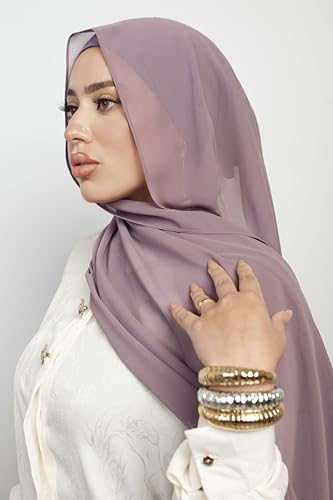 Instant Chiffon Hijab 3-in-1 with Built-in Magnets and Attached Match Undercap, Women Hijabs Set. - color: Mauve