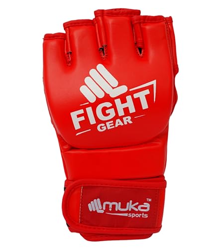 MMA Gloves Men - Open Palm Punching Bag Gloves – Synthetic Leather Martial Arts Boxing Gloves for Men and Women - Workout Gloves for Grappling, Sparring, Muay Thai & Kickboxing - color: Red