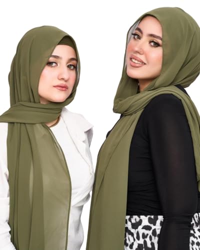 Instant Chiffon Hijab 3-in-1 with Built-in Magnets and Attached Match Undercap, Women Hijabs Set. - color: Green