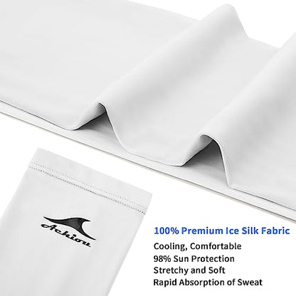 Achiou Cooling Ice Silk Arm Sleeves, Summer UV Sun Protection Compression Sleeves UPF 50+ for Women Volleyball Youth Sports - color: 2 Pairs: White
