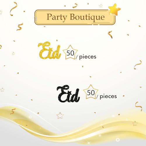 100pcs Eid Mubarak Confetti, Gold Glitter Ramadan Kareem Table Confetti for Muslim Islamic Party, Eid Paper Cut Outs, Holiday Festival Birthday Party Table Decoration - style: Eid-Black&Gold