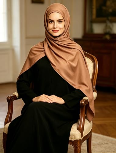 Lina & Lily Non-see-through Premium Jersey Maxi Hijab Head Scarf Wrap for Muslim Women - color: Camel