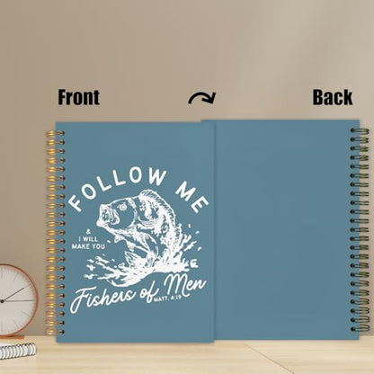 WUCHJ Lake Blue Retro Fish Christian Notebook, Matthew 4:19 Bible Verse Journal, Religious Scripture Spiral Notebook Journal for Note Taking, Christian Faith Based Gifts for Women Men, 5.5x8.3 Inch - color: lake blue fish follow me