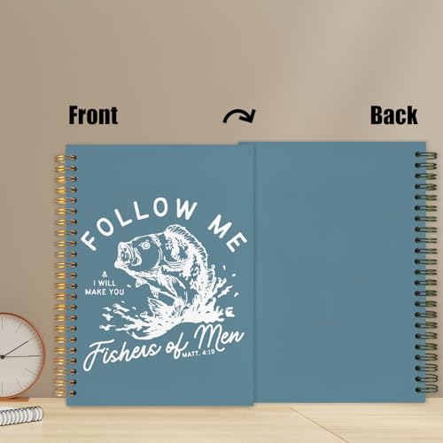WUCHJ Lake Blue Retro Fish Christian Notebook, Matthew 4:19 Bible Verse Journal, Religious Scripture Spiral Notebook Journal for Note Taking, Christian Faith Based Gifts for Women Men, 5.5x8.3 Inch - color: lake blue fish follow me