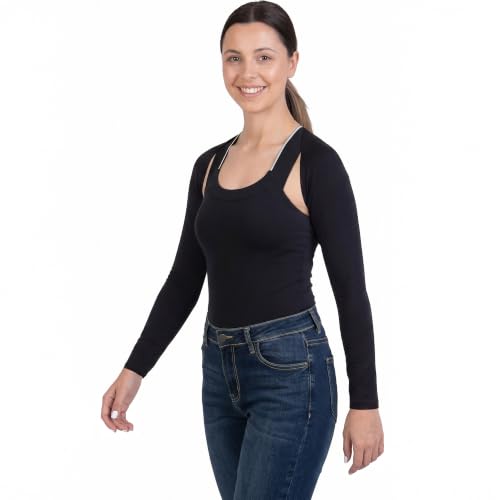 OutdoorEssentials Arm Sleeves for Women - Golf UV Shawl with Sleeves - Workout Shrug Bolero - Arm Tights for Sun Protection - color: Black, size: Large