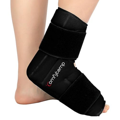 Comfytemp Ankle Foot Ice Pack Wrap for Plantar Fasciitis Relief, Ankles Brace for Sprain, Heel Spur, Swelling, Achilles Tendonitis, Cold Bag for Injuries Reusable, Hot Cold Compress, 1 Pack (Black) - size: Black Large(1 Pack)