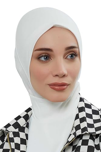Aisha's Design Instant Turban 95% Cotton Head Scarf Headwear Combed Cotton Ninja Cap, Slip on Jersey Hijab - color: Cream
