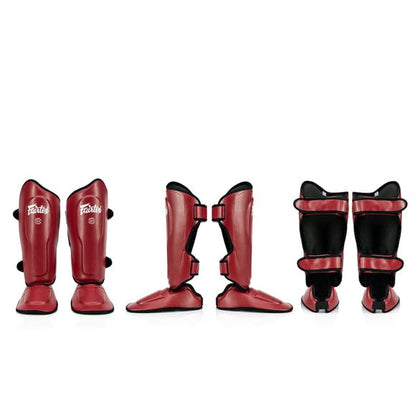 Fairtex SP9 Ultra Ergo Shin Pads | Muay Thai, Kickboxing Shin Guards Made with Syntek Leather - color: Red, size: Medium