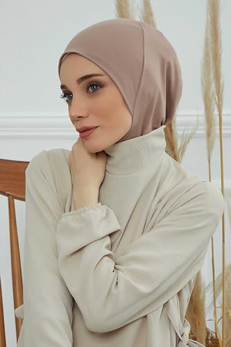 Aisha's Design Instant Turban 95% Cotton Head Scarf Headwear Combed Cotton Ninja Cap, Slip on Jersey Hijab - color: Cappuccino