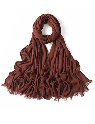 Txameru Hijab Scarf for Women - Muslim Rayon Crinkle With Fringe Edge - color: Chocolate
