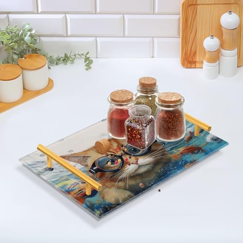 Cat Fish Vanity Tray,Bathroom Tray,Jewelry Storage Dresser Tray Kitchen Sink Toilet Tank Tray Organizer for Candle Plant Perfume Shampoo Towel Home Decor 7.87 * 11.81in 2011086