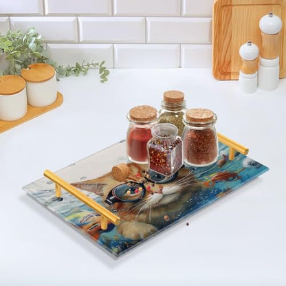 Cat Fish Vanity Tray,Bathroom Tray,Jewelry Storage Dresser Tray Kitchen Sink Toilet Tank Tray Organizer for Candle Plant Perfume Shampoo Towel Home Decor 7.87 * 11.81in 2011086