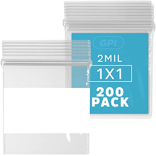 1"x1" Mini Zip Bags, 200 Pack, Clear Plastic Reclosable Tiny Zipper Baggies with White Block for Writing, 2.5 Mil, for Packaging & Storing Jewelry, Pills, Beads & Seeds - GPI - size: 1" x 1"