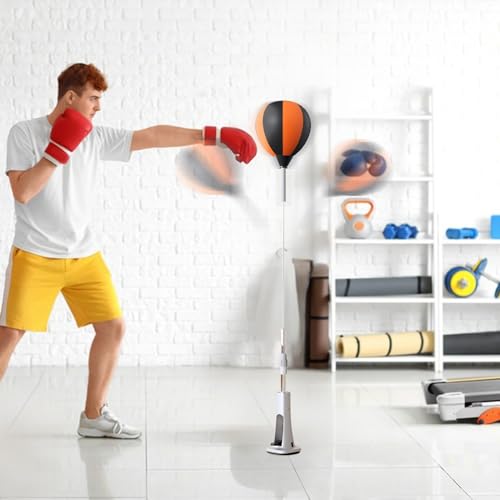 Boxing Reflex Bag with Spring Base, 50-59in Height Adjustable Reaction Training Ball for Home Gym, Includes Gloves & Bandage for Martial Arts Fitness Teens Adults - size: 130-150cm