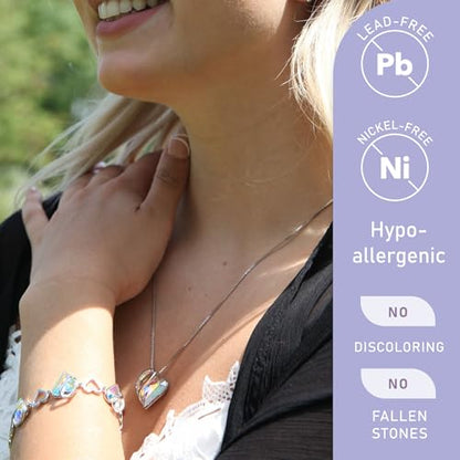 Leafael Gift Necklaces for Women, Infinity Love Birthstone Heart Crystal Pendant, Birthday Anniversary Jewelry for Wife, Mom, and Her, Silver Plated, 18" + 2" Adjustable Chain - color: 04-April-Rainbow Opal White