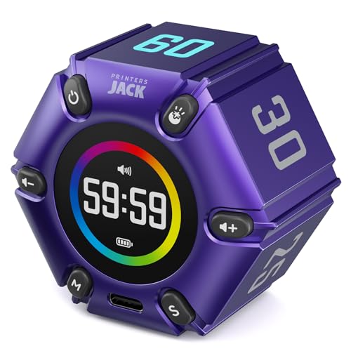 Printers Jack, Productivity Cube Timer, Visual Pomodoro Timer, Mute & Vibration & Adjustable Sound Alert, ADHD, for Office, Study, Work, 3/5/10/25/30/60min & Custom Countdown - Purple - color: Purple