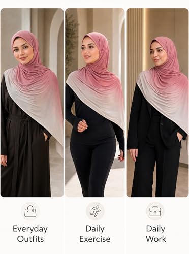 Premium Stretch Cotton Gradient Scarf for Women, Soft Jersey Wrap Shawl, Lightweight Ombre Hijab for Everyday Wear - color: Mctlo2537-opink
