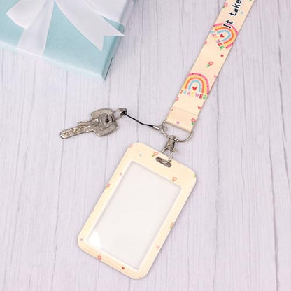 Cute Teacher Lanyard with ID Badge Holder Retractable Badge Reel Clip Keychain Key Neck Strap Lanyard for Women - color: Teacher Boho