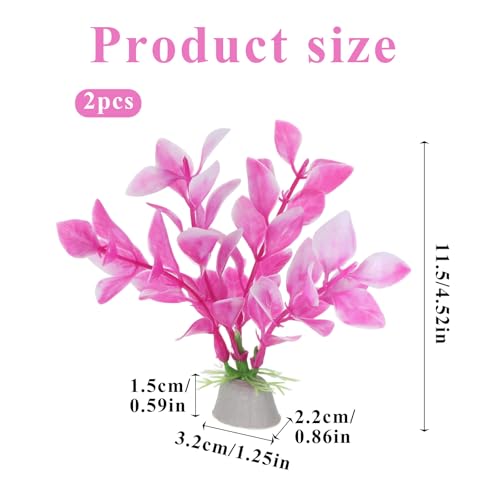 2 Pcs Betta Fish Tank Decor, Plastic Fish Decorations for Tank, Pink Aquarium Plants Ornaments for Betta Fishes Hammock Water Grass Accessories