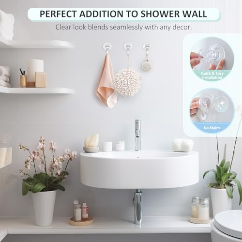 VIS'V Shower Suction Cup Hooks, Removable and Reusable, Clear, Small, 2 Pcs | Clear Invisible Design, Locking Suction Technology, Dual Vacuum Suction, Heavy Duty, Fits for Smooth Flat Surfaces