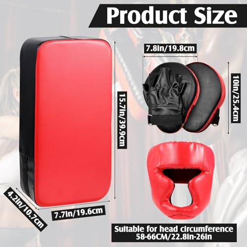 Gemscream 10 in 1 Taekwondo Kick Pad Boxing Training Equipment Set, Focus Pads Boxing Gloves Safety Head Guard Wrist Bands for Kickboxing, Karate, Muay Thai, MMA Training - color: Red