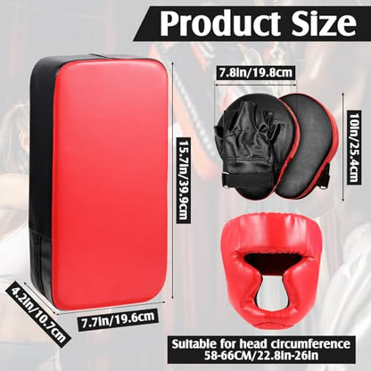 Gemscream 10 in 1 Taekwondo Kick Pad Boxing Training Equipment Set, Focus Pads Boxing Gloves Safety Head Guard Wrist Bands for Kickboxing, Karate, Muay Thai, MMA Training - color: Red