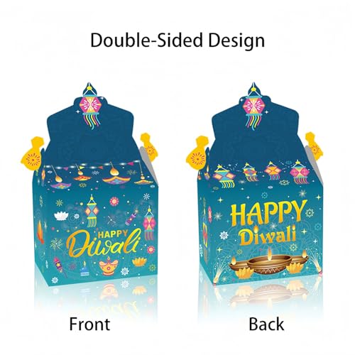 YVAINE 12 PCS Happy Diwali Treat Candy Boxes Mandala Decoration Favors Gift Boxes Festival of Lights Diwali Diya Goodie Boxes for Indian Deepavali Party Supplies