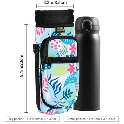 Nuovoware Water Bottle Carrier Bag, 25oz/32oz, Coloured Leaves | Adjustable Shoulder Hand Strap, 2 Pocket, Neoprene Sleeve, For Hiking Travelling - color: Coloured Leaves, size: 25-32 Ounces - Standard