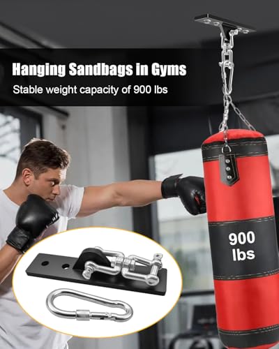 Ceiling Mounted Swing Hooks Rotate 360 Degrees, Heavy Bag Hanger for Punching Bags, Stainless Steel Swing Hangers for Gym Aerial Yoga Swing Chairs and Hammocks - style: Heavy Bag Hanger with Link Buckle
