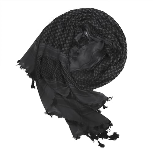 PURFUN Men's Large Arab Shemagh Headscarf Muslim Headcover Shawl Keffiyeh Arabic Scarf - color: Deep Grey/Black Tassel
