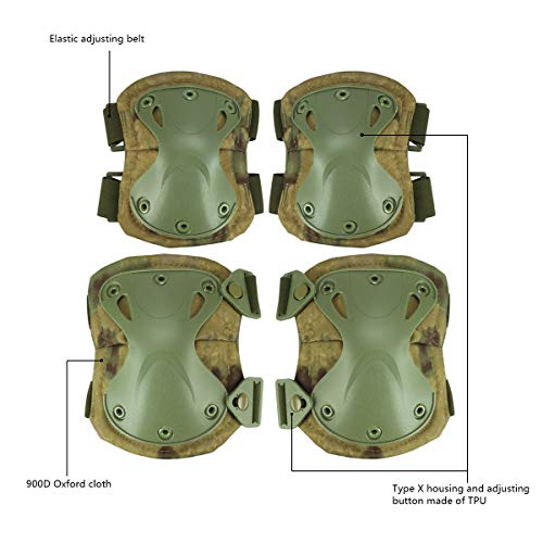 Combat Knee & Elbow Protective Pads Set for Outdoor CS Paintball Game Cycling Safety Skateboarding Gear Skates Knee Protection Guard Pads - color: FG