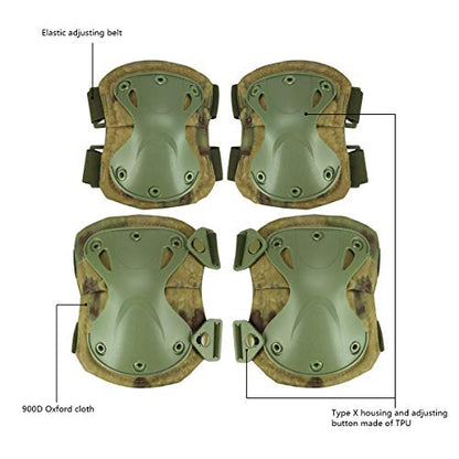Combat Knee & Elbow Protective Pads Set for Outdoor CS Paintball Game Cycling Safety Skateboarding Gear Skates Knee Protection Guard Pads - color: FG