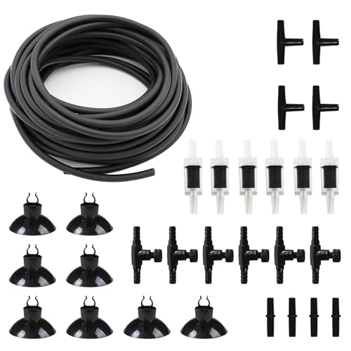 25Ft Air Hose 3/16inch for Aquarium with Connector Accessories, Black | With Connector, Check Valve, Control Valve - color: Black, size: 25 ft.
