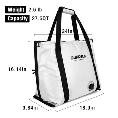 Buffalo Gear Insulated Fish Cooler - 27.5QT 58QT Waterproof Flat Bottom Bag, Leakproof and Fishing Kill Bag - color: White-27.5QT