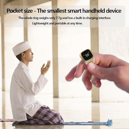 Smart Tasbih Zikr Ring, 20mm Muslim Digital Azan Alarm Clock, Tasbih Counter Smart Ring (White) - color: White